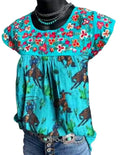 Wholesale Western Horse Flower Printed S-5XL Blouses O Neck Cap Sleeve T Shirts Cowgirls 2025 Summer