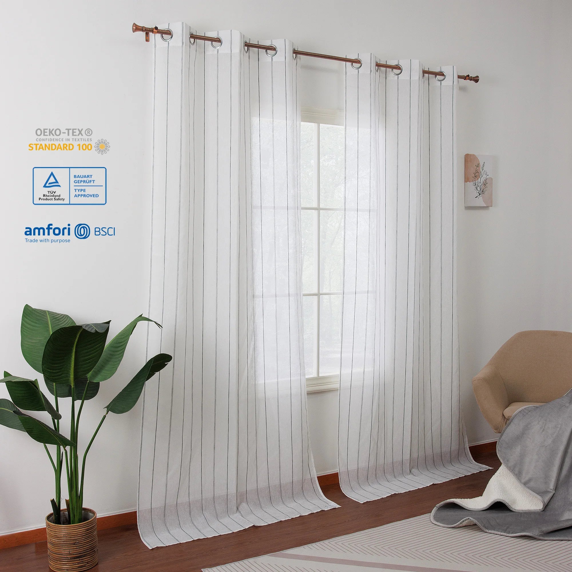 Europea Market Simple Striped Design Organza Sheer Tulle Curtains Elegant Drapes for Living Room Windows