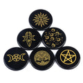 Natural Obsidian Chakra Gemstone Creative Disc Polished Hand Carved Symbol Shape Crystal Stone Disc