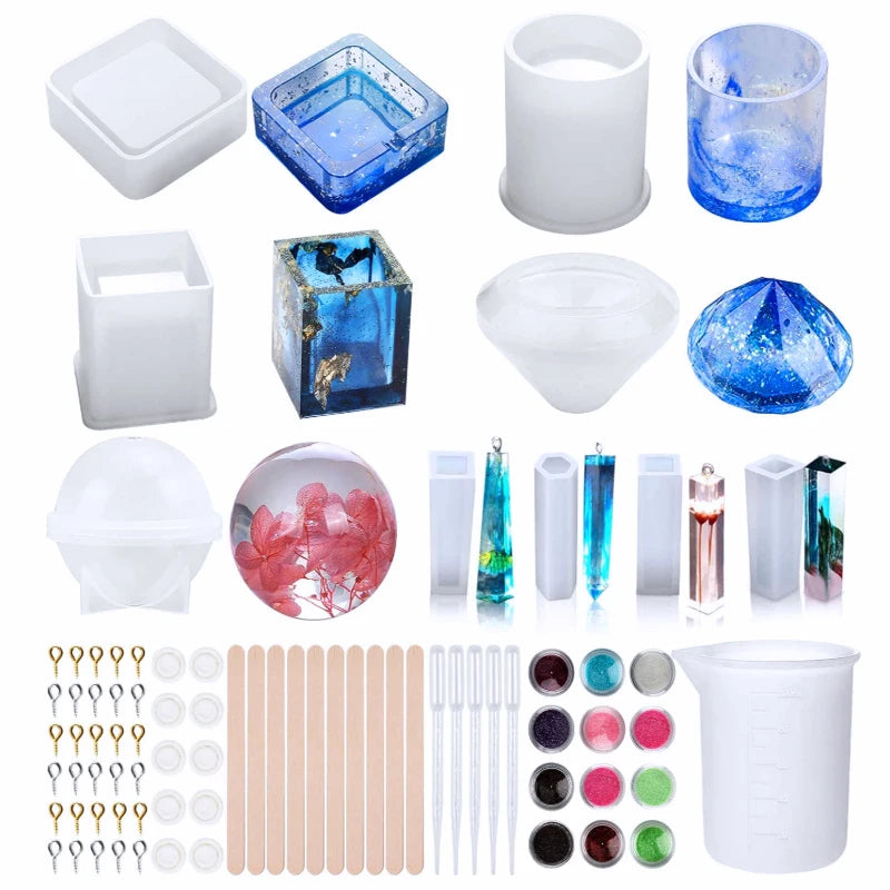 Exquisite Diy Crystal Drop Ashtray Diamond Measuring Cup Silicone Mold Cylindrical Cube Fountain Pen Pendant Cake Tool