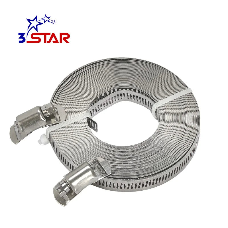 304 Stainless Steel Hose Clamp Assortment Kit DIY Cut-To-Fit 3M Metal Strap+10 Stronger Fasteners Worm Gear Band Hose Clamps