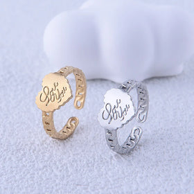 Beimai OEM Ring Simple Letter Chain Heart Titanium Steel Open Couple Ring