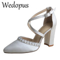 Customized Luxury Wedding High Heel Shoes White Ivory Satin
