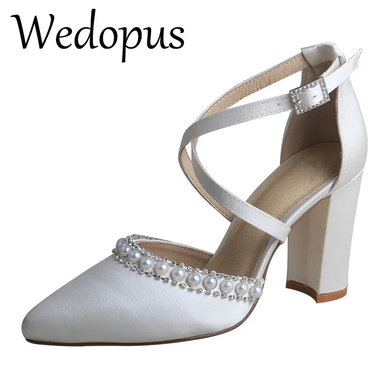 Customized Luxury Wedding High Heel Shoes White Ivory Satin