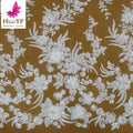 HY2866-4 New Arrival Design White Beaded Wedding Lace With Sequins Wholesale 3d Flower Bridal Fabric Material