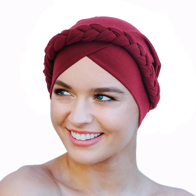 Fashion Braid Headscarf Bandana Turban Hats Women Muslim Turbans Headwrap Hair Accessories