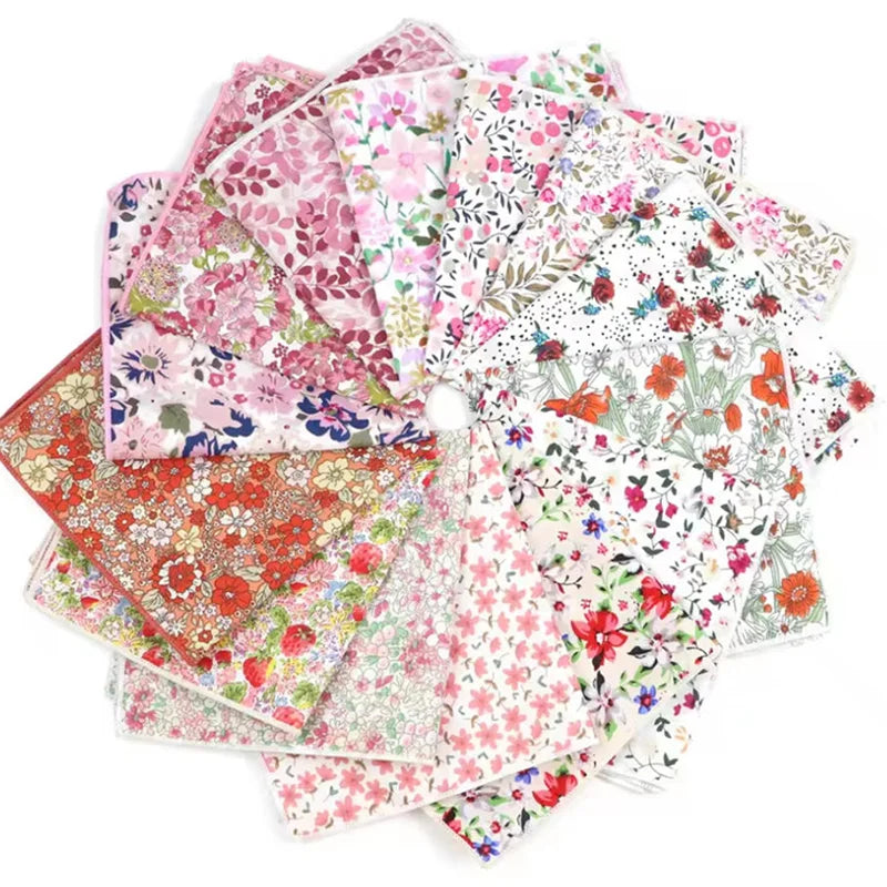 16 Colors Floral Handkerchief 25cm Hanky 100% Cotton Women Men Wedding Party Daily Suit Pocket Square Gift Tuxedo Tie Accessory