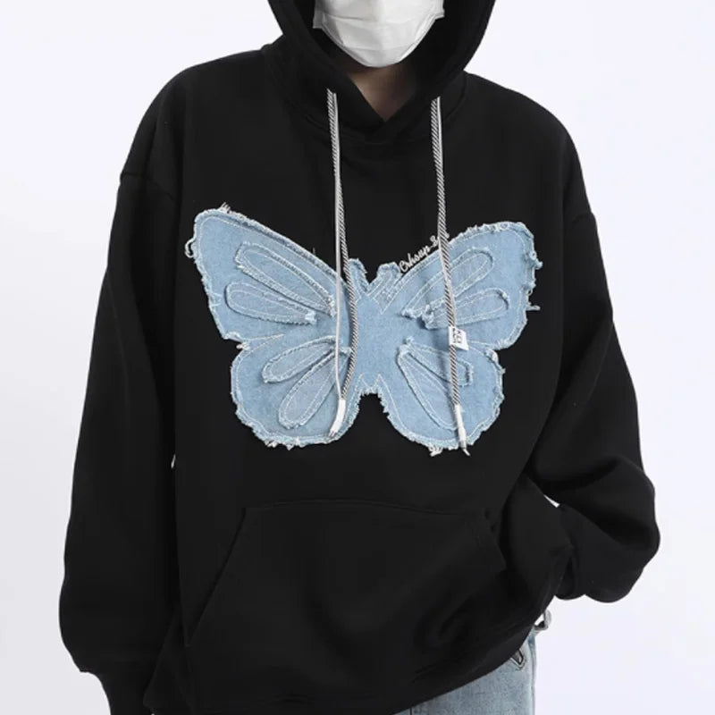 Custom Your Own Brand Fabric Patches Stitch Letter Acid Wash Vintage Hoodie Terry Destress Applique Embroidered Hoodie for Men