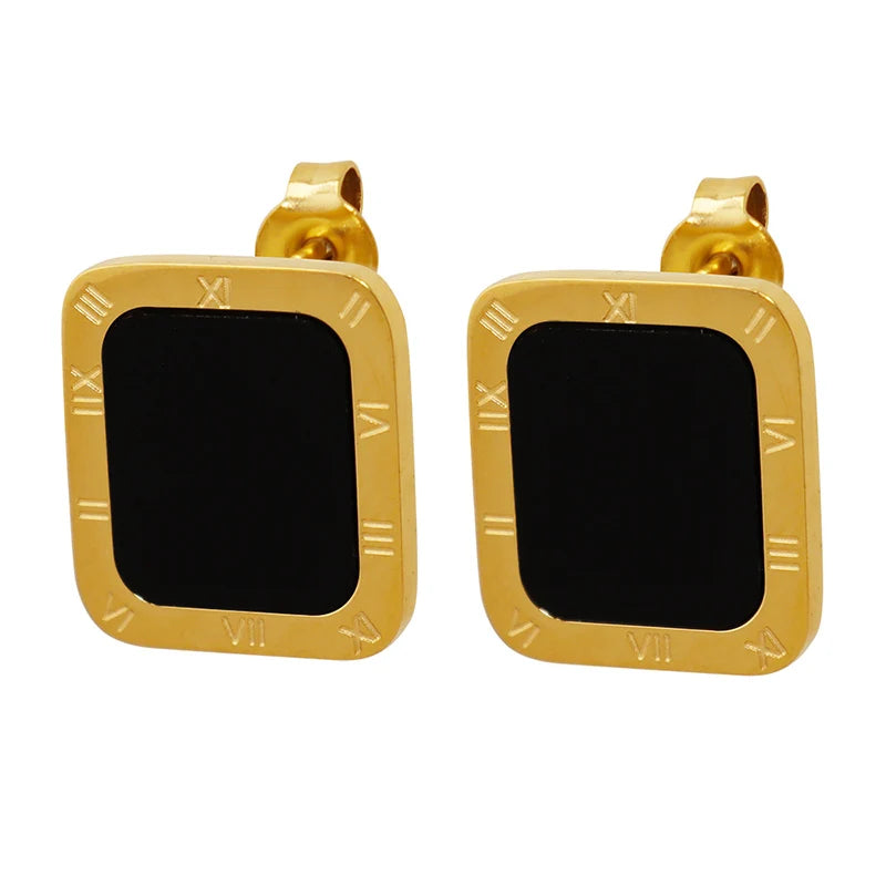 Personalized Rectangular Earrings square Black Shell Roman Numeral Acrylic square Earrings