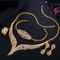 Chunky Wide Luxury African Dubai Gold Plated Wedding Bridal Cubic Zirconia 4 Pcs Jewelry Set for Women Costume Accessories