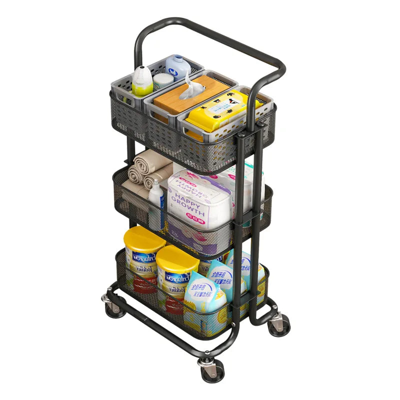 306 Degree Rotating Storage Rack Landing Movable 3 Tiers Rack Organizer Book Food Fruit Storage Shelf