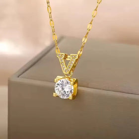 Fine Jewelry Stainless Steel 18K Gold Plated Trendy Rope Chain Cubic Zircon Letter Pendant Necklace