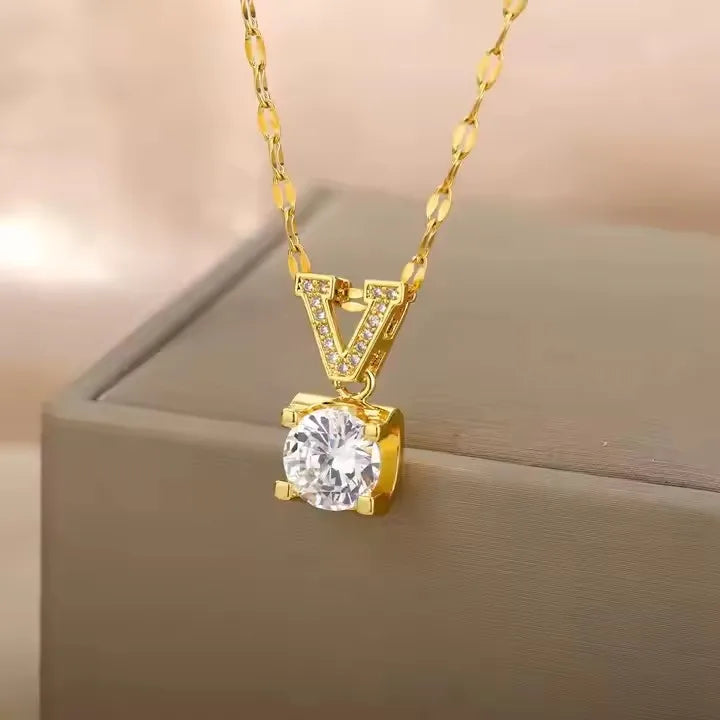 Fine Jewelry Stainless Steel 18K Gold Plated Trendy Rope Chain Cubic Zircon Letter Pendant Necklace