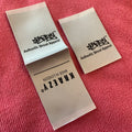 Middle Fold Luxury Brand Name Satin Woven Labelcenter Fold Washing Care Weaving logo Satin Label for Hoodies