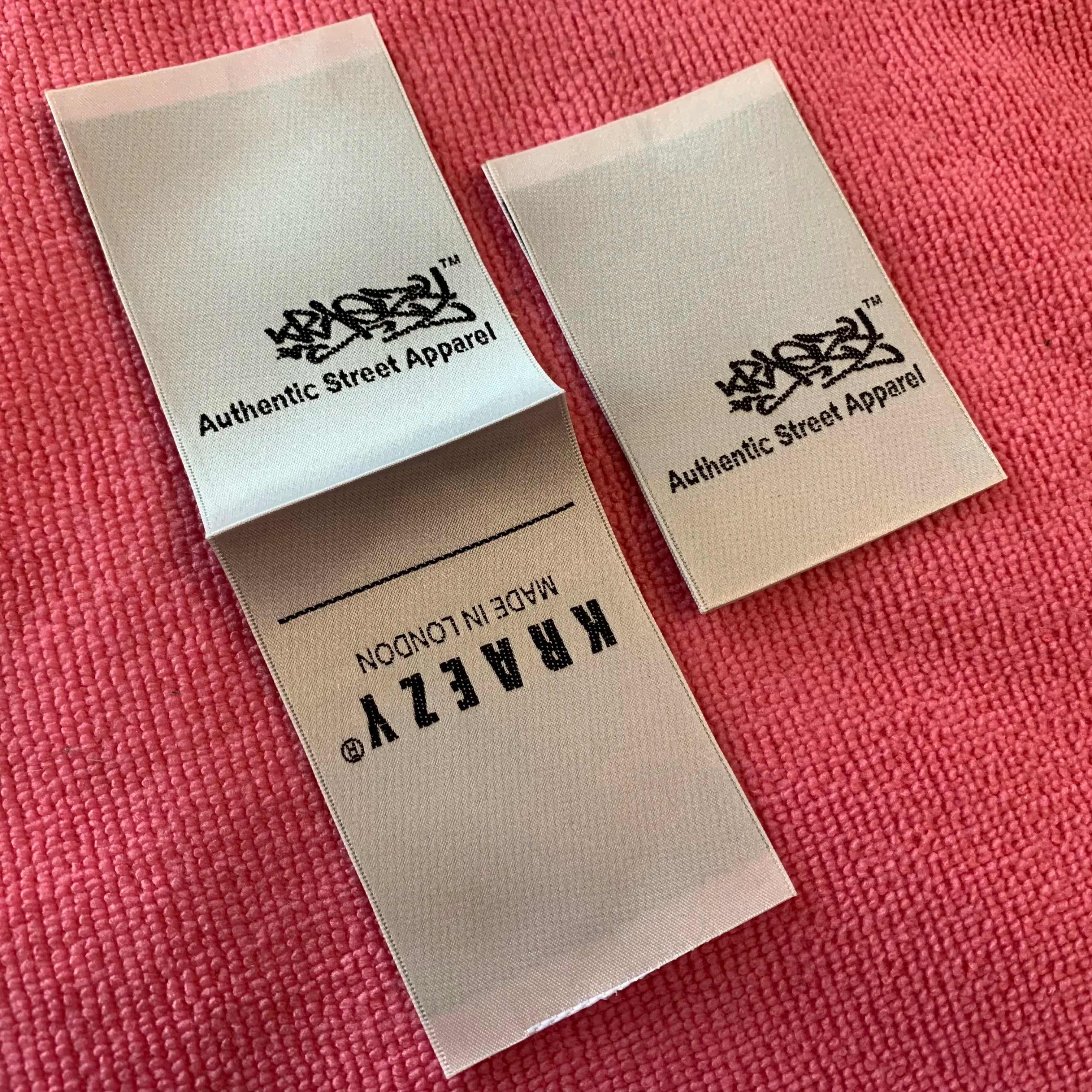 Middle Fold Luxury Brand Name Satin Woven Labelcenter Fold Washing Care Weaving logo Satin Label for Hoodies