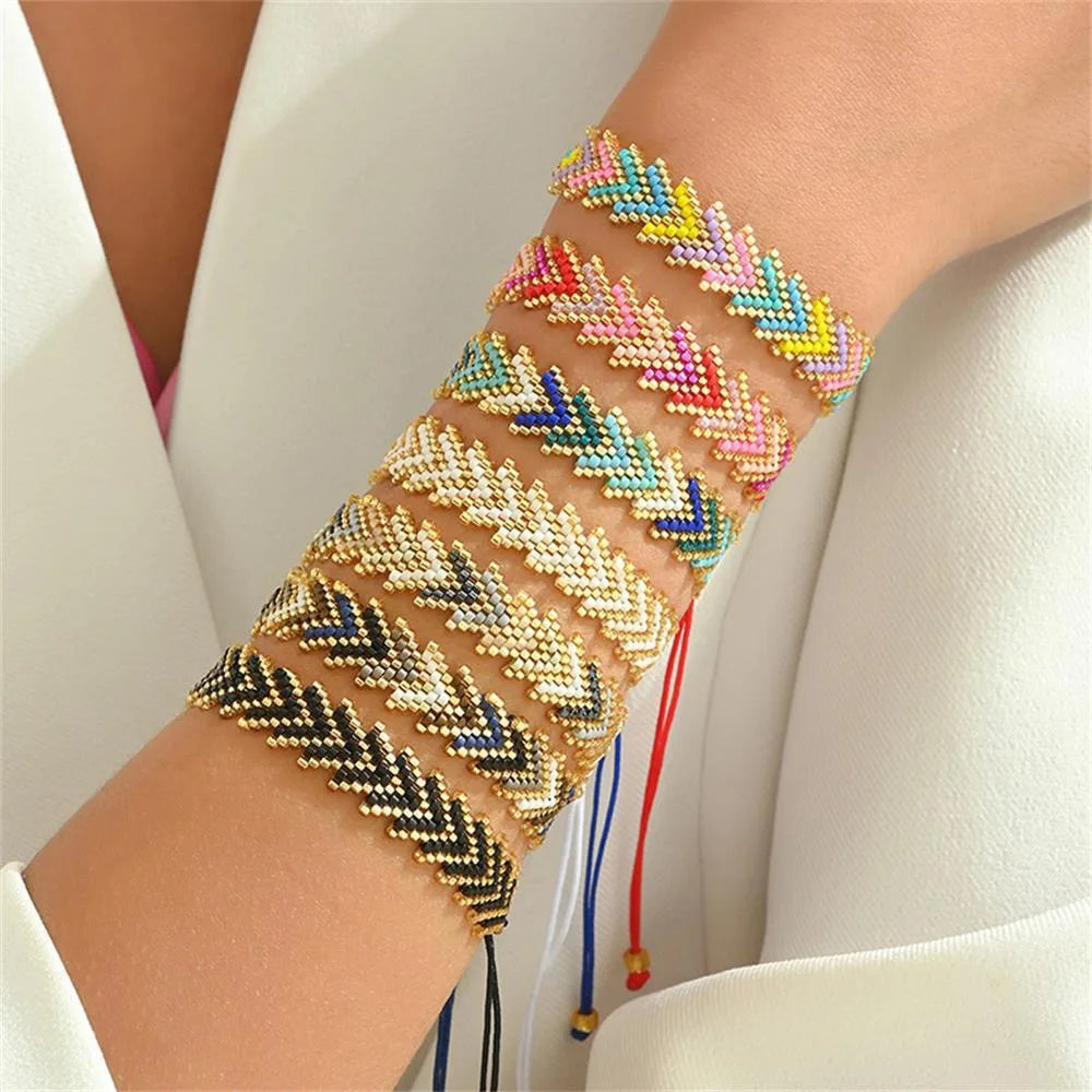 Adjustable Bohemian Style Arrow Pattern Beaded Bracelet Colorful Miyuki Beads Trendy Geometric Design Arm Bracelet for Women