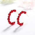 Fashion Korean Style Stud Earrings Charm C Shape Gold Plated 925 Silver Red Earrings for Women