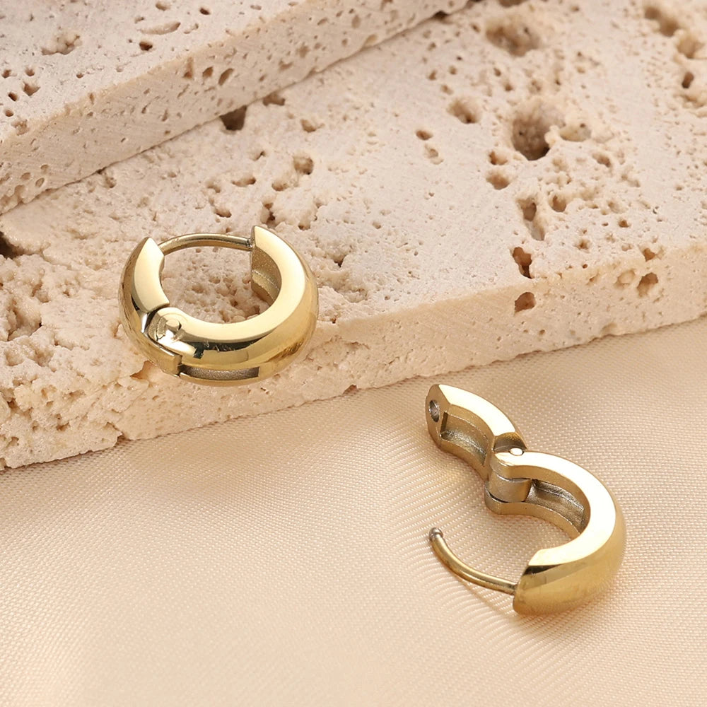 Minimalist Punk Rock Stainless Steel Vintage 18K Gold Plated Hoop Earrings for Women & Men Fashion Jewelry