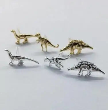 3 Pairs Gold Silver Dinosaur Earrings Cute Ear Stud Small Women Men Jewelry Gift