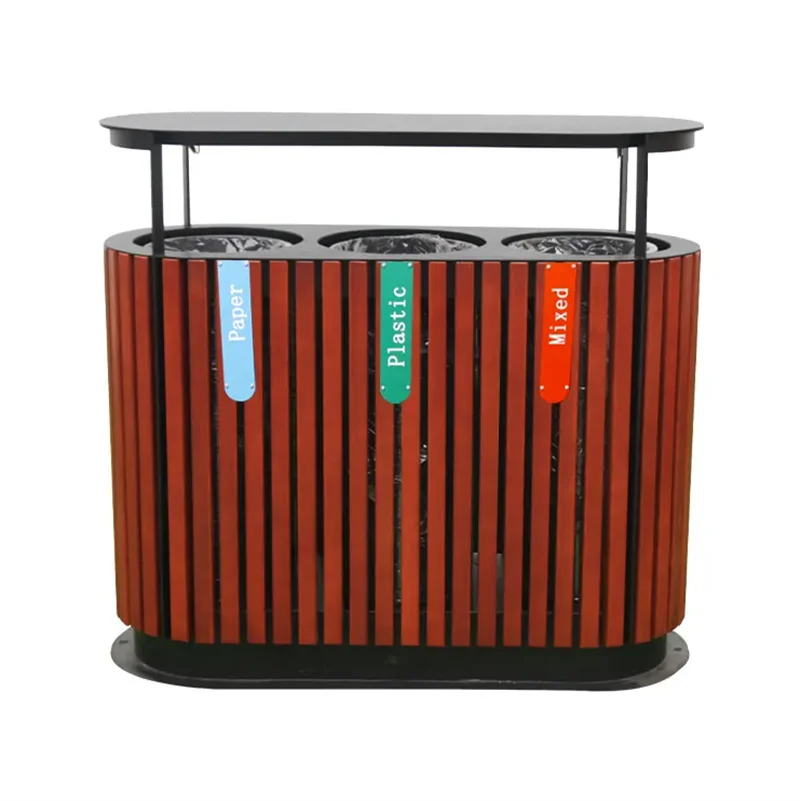 Outdoor Heavy Duty Commercial Wooden Waste Sorting Bin Urban Street Furniture Litter Recycling Bin Park Public Garbage Trash Can