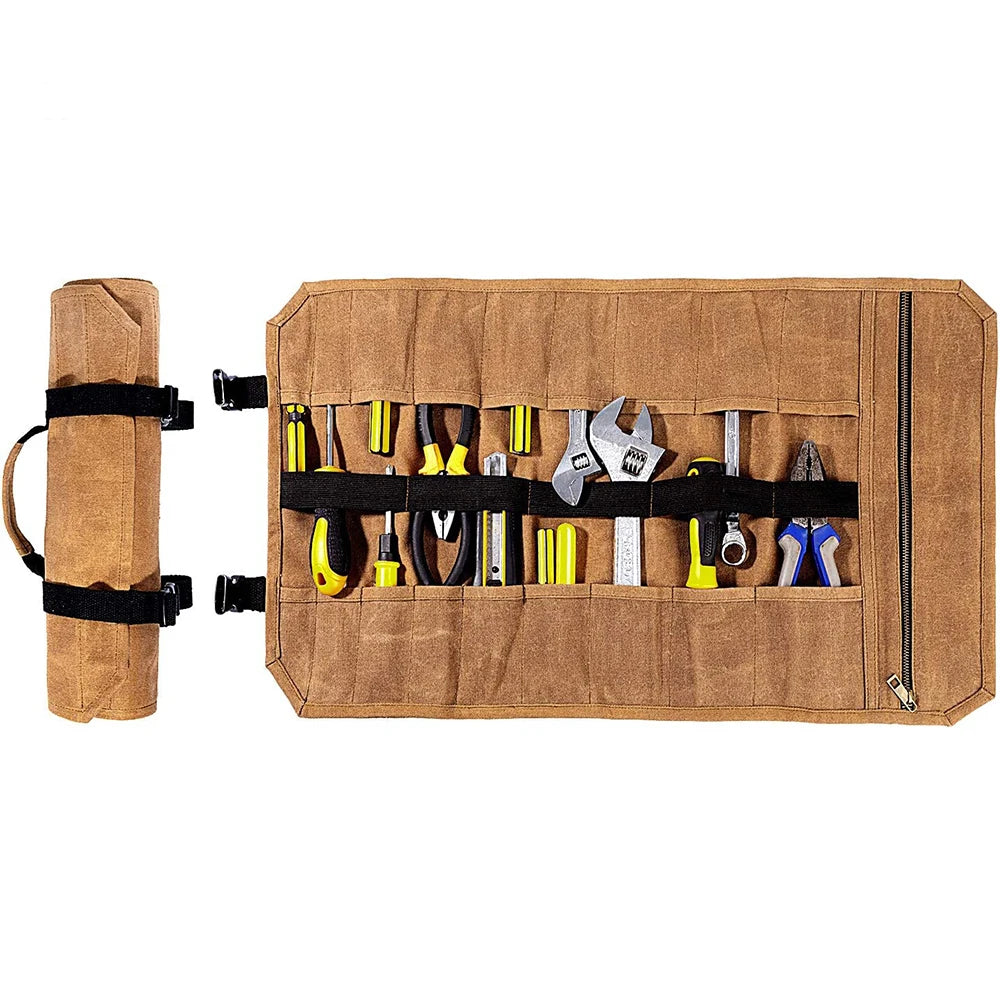 Leather Big Tool Roll up Bag Portable Carry on Pouch Workshop Storage Woodworking Tool Organizer Truck Motorcycle Tool Organizer
