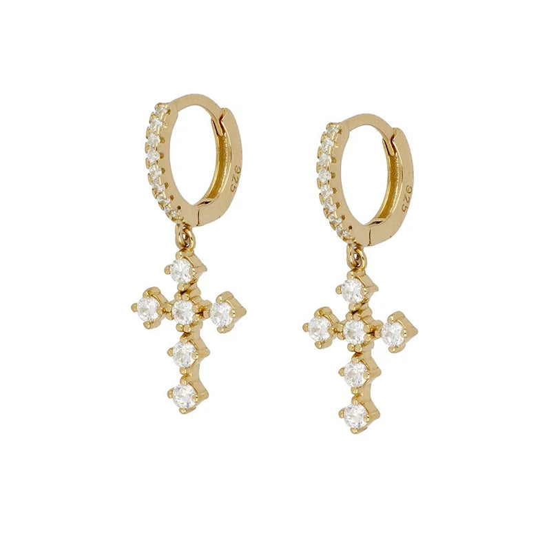 2021 Fashion Trend All-match S925 Sterling Silver Cross Earrings with Diamonds