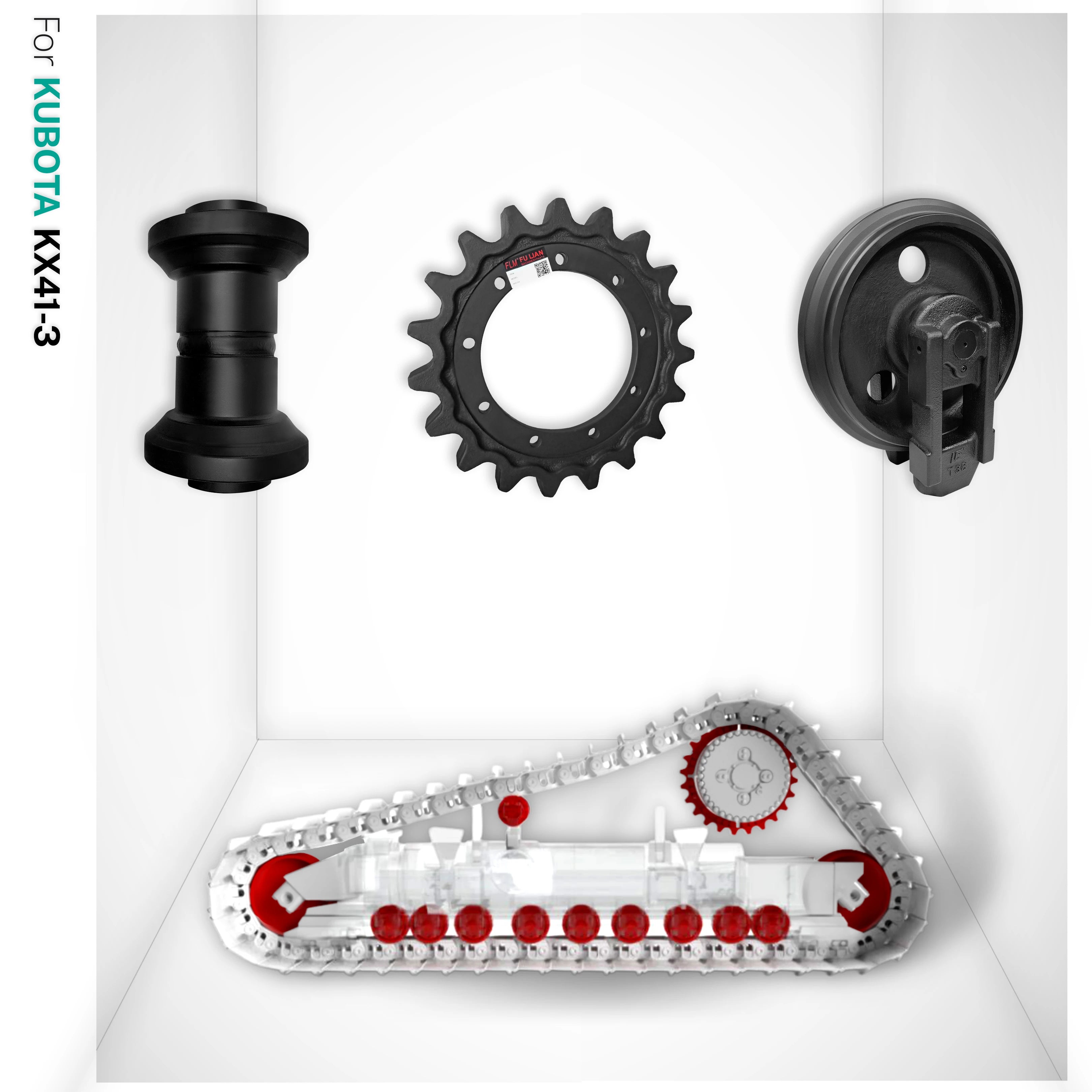 KX057 KX057-4 Undercarriage Parts Idler Track Bottom Roller Sprocket Top Carrier Roller Rubber Track for Kubota Mini Excavator
