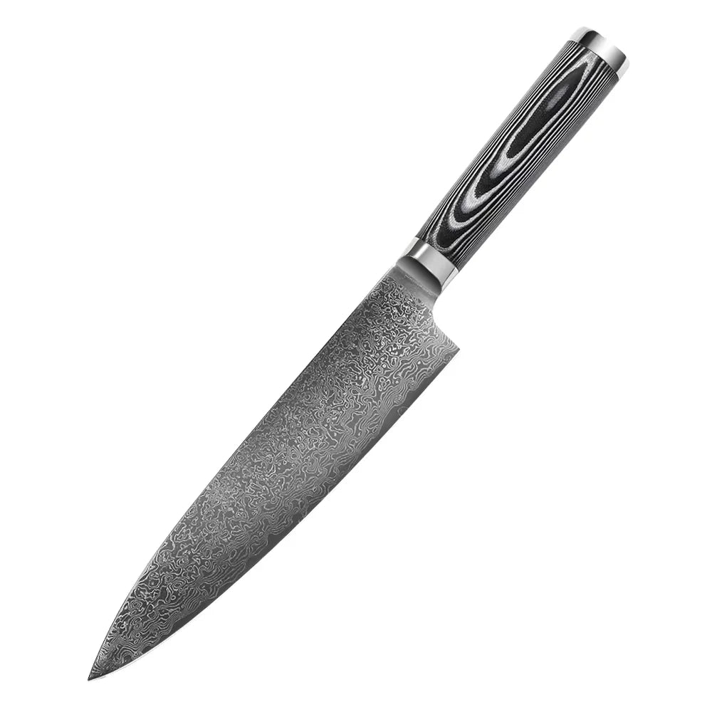8 Inch Professional Kitchen Chef Knife with 67 Layer Damascus Steel Blade and Micarta Wood Handle New Design for Chefs