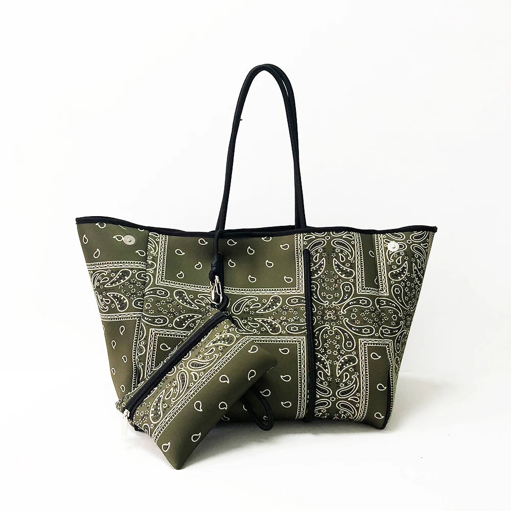 Ladies Outdoor Beach Perforated Open Closure Candy Pattern Unique Shopping Bag Neoprene Tote