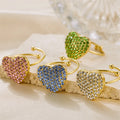 Gold Plated Gemstone Dainty Jewelry Bright Color Cubic Zircon Decorated Adjustable Heart Shaped Rings for Women