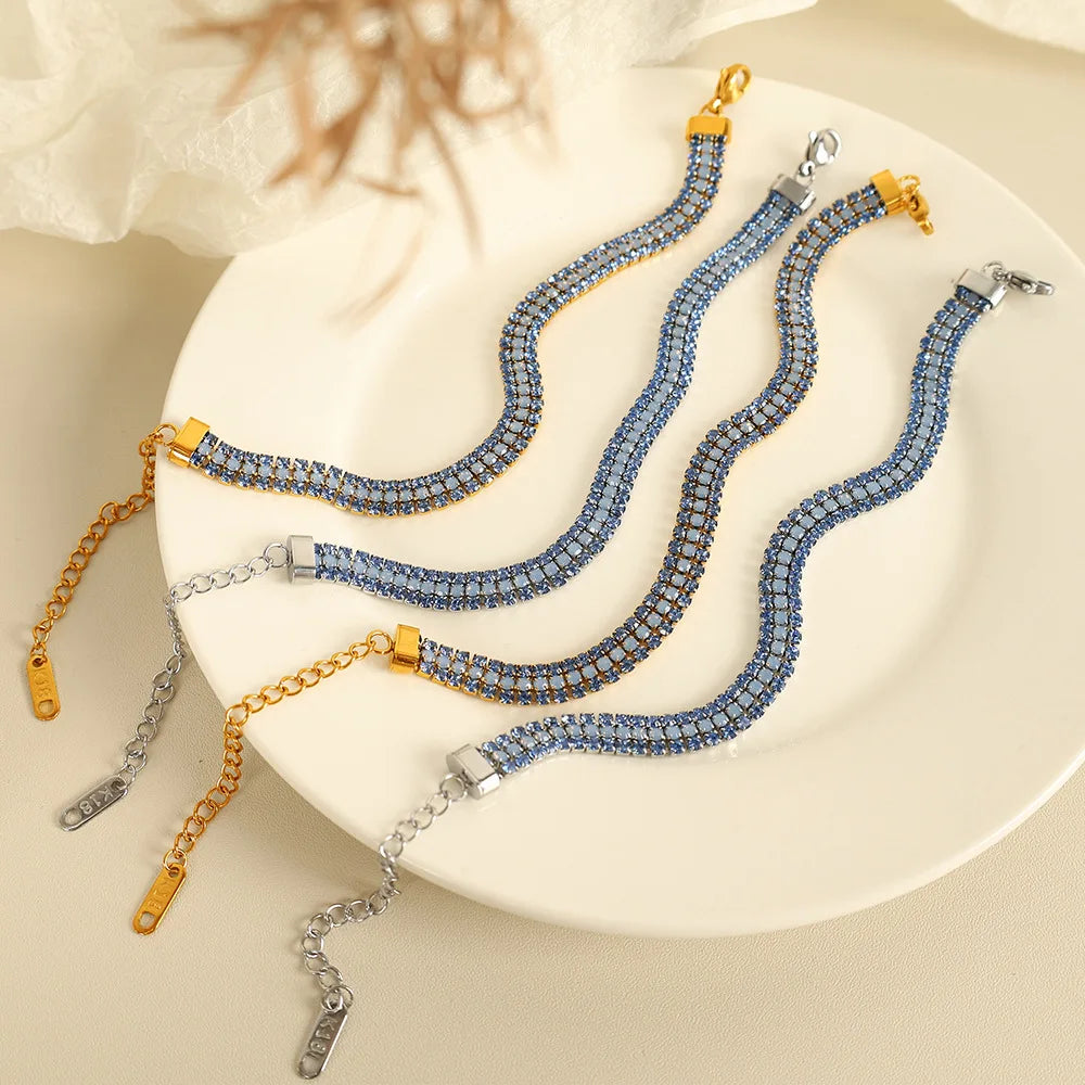 18K Gold Plated Titanium Steel Bracelet With Double Rows of Zircon Diamond and Natural Stones Bracelet Women Jewelry