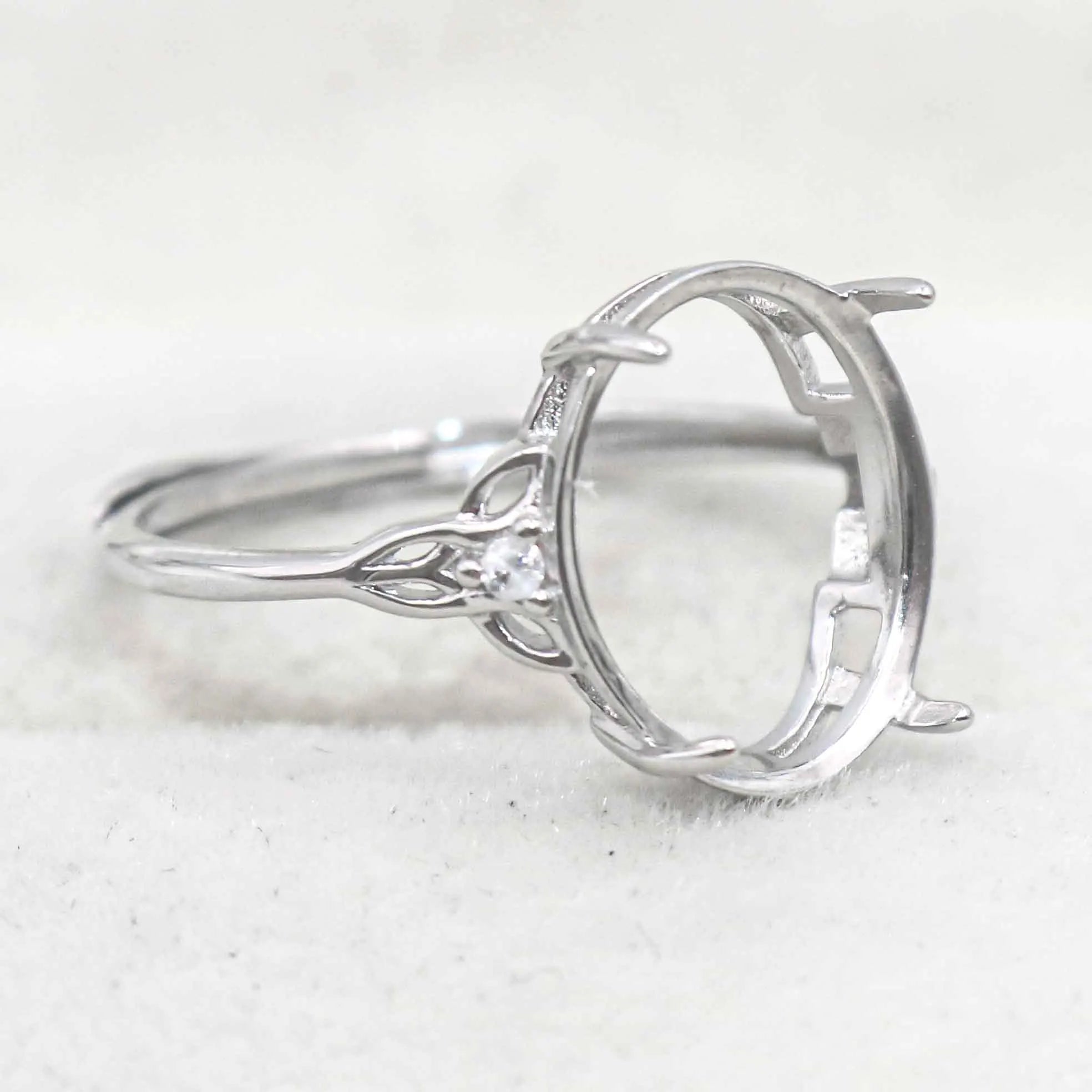 Sterling Silver 11*13mm Semi Mount Ring Empty Frame Blank Support Setting S925 Base Holder Without Center Stone for DIY Inlay