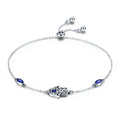 Hot Sale 100% 925 Sterling Silver Lucky Hamsa Fatima Hand Chain Link Bracelets for Women Blue CZ Silver Jewelry SCB076