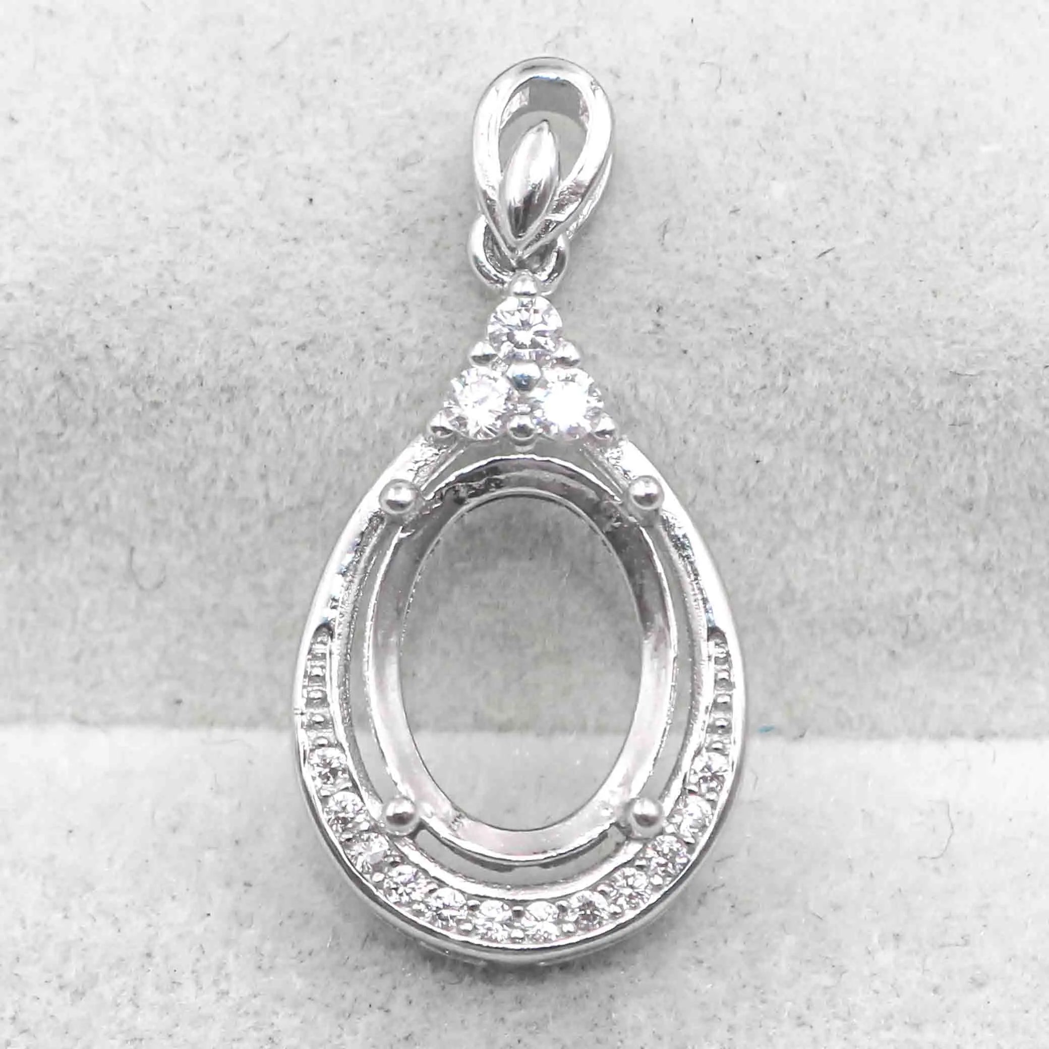 Sterling Silver 9*12mm Semi Mount Pendant Empty Frame Blank Support Setting S925 Base Holder Without Center Stone for DIY Inlay