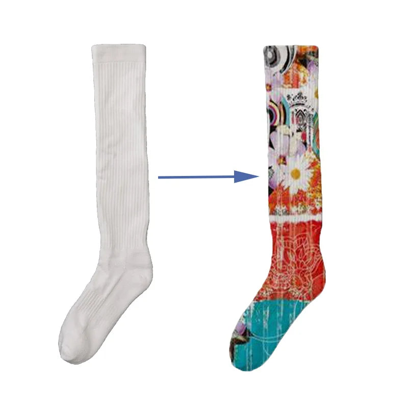 Custom Blank White Polyester Long Knee High Sublimation Print Spring Soccer Football Socks with Cuff & Bottom Logo Thick
