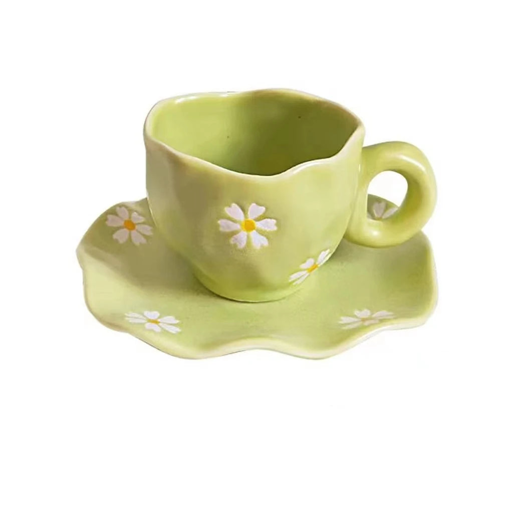 Newest Customised Girls Irregular Hand-painted Porcelain Coffee Cup and Saucer Set Afternoon Tea Light Luxury Mug