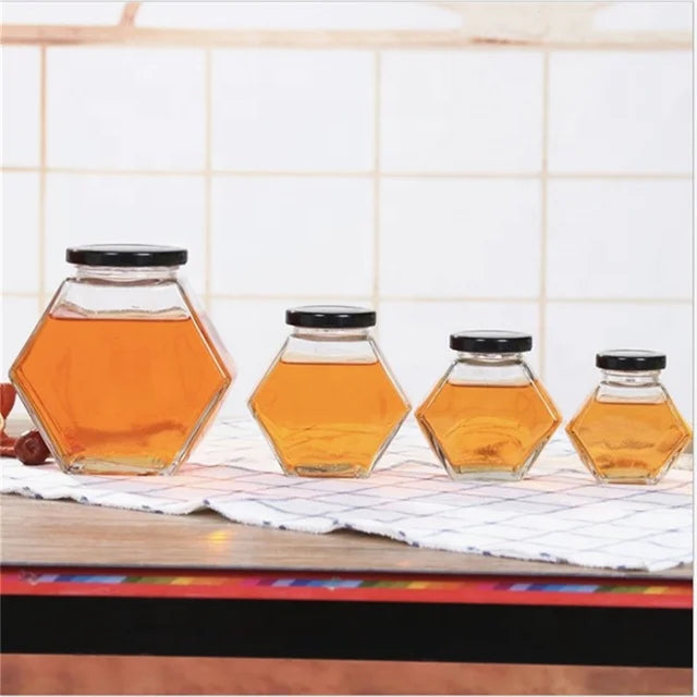 Wholesale Empty 180Ml 280Ml Hexagon Shaped Honey Glass Jar With Screw Lid