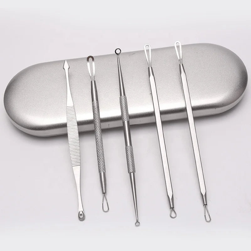Stainless Steel Case Face Pore Cleaner Blackhead Remover Pimple Popper Acne Comedone Zit Extractor Tool Kit with Custom Logo OEM