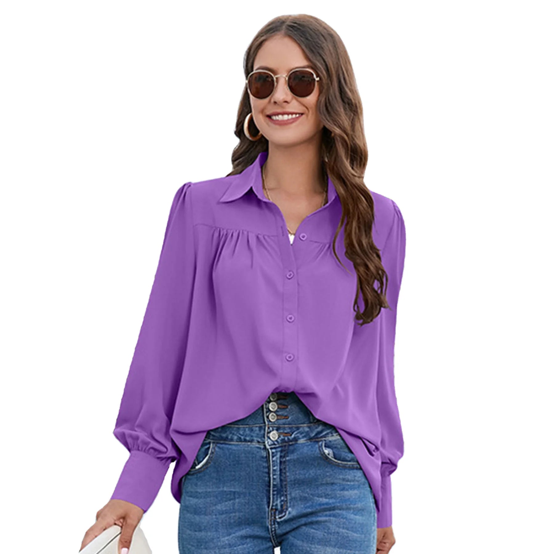 Summer Long Sleeved Pullover Fashion and Leisure Pleated Elegant Loose Fit Women'S Summer Shirts