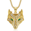 CZ Diamond Stone Stainless Steel Men 18k Gold Plated Jewelry Viking Rune Wolf Head Pendant Necklace