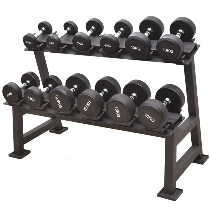 Hot Sale Gym Fitness Equipment Round Head Dumbbell Hexagonal Dumbbell Storage Rack Two-tier Dumbbell Rack