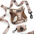 Custom LOGO Pet Chest Strap Plaid Step in Harness Breathable Dog Harness Vest and Dog Leash Set Designer Walking Pet Harness Set