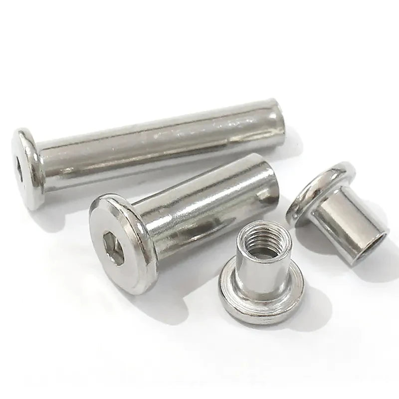M3~M10 304 Stainless Steel Hexagon Socket Screw Locking Splint Screw Nut Combination Album Butt Account Book Nail Edge Chamfer