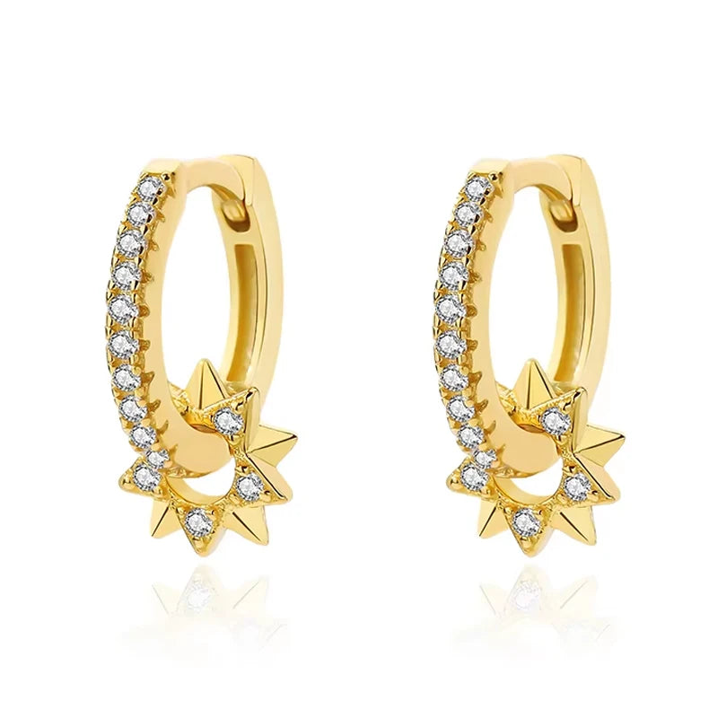 New Trendy 925 Sterling Silver 18K Gold Plated Star Pendant Earring Cubic Zirconia Hoop Earring