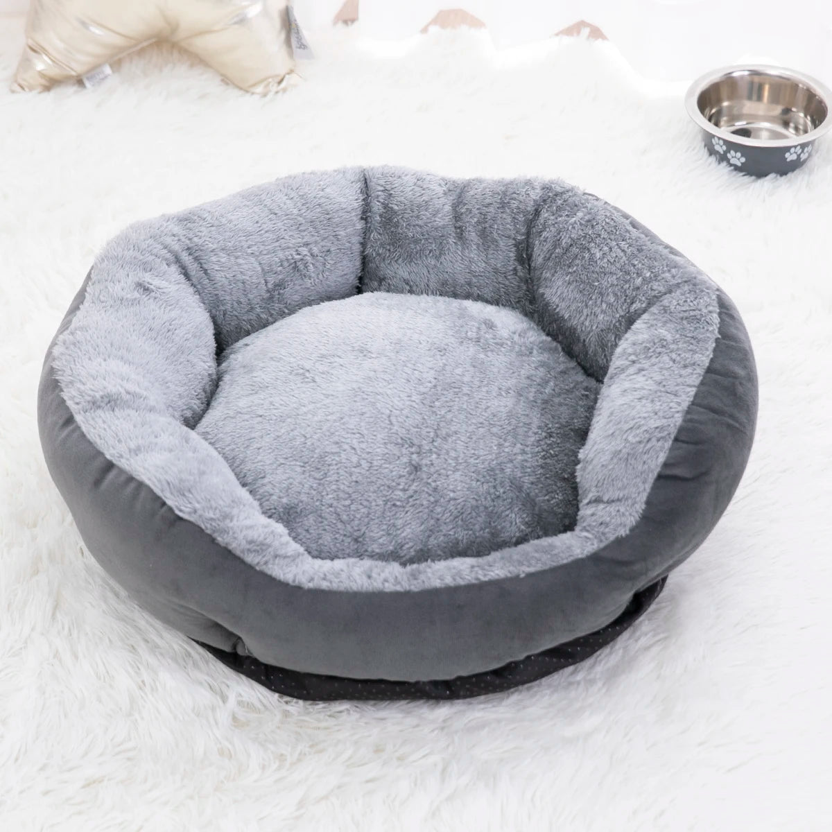 Hot Sale Luxury Solid Fluffy Pattern Winter Warm Plush Cat and Dog Bed Washable Pet Sofa with Accessory