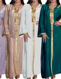 S-2XL Middle East Dubai Champagne Hooded Lace Velvet Robe Long Sleeved V-neck Embroidered Muslim Robe