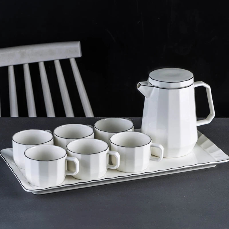 Classic European Style Coffee Cup Saucer Tea Sets  Simple Design Reusable Custom White Ceramic Coffee Cup Set for Hotel