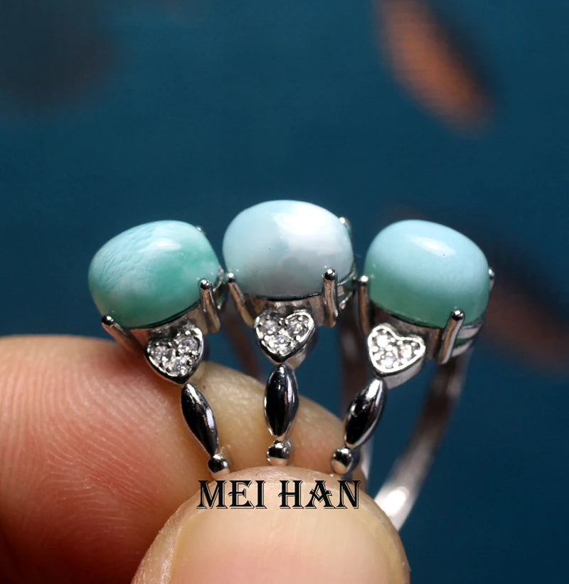Meihan Natural Larimar Cooper Adjustable Women Ring Gem Cutting for Jewelry Making Gift