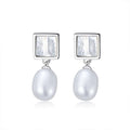 RINNTIN GPE04 Factory Wholesale Freshwater Pearl 925 Sterling Silver  Baroque Geometric Asymmetric Women's Earring Jewelry