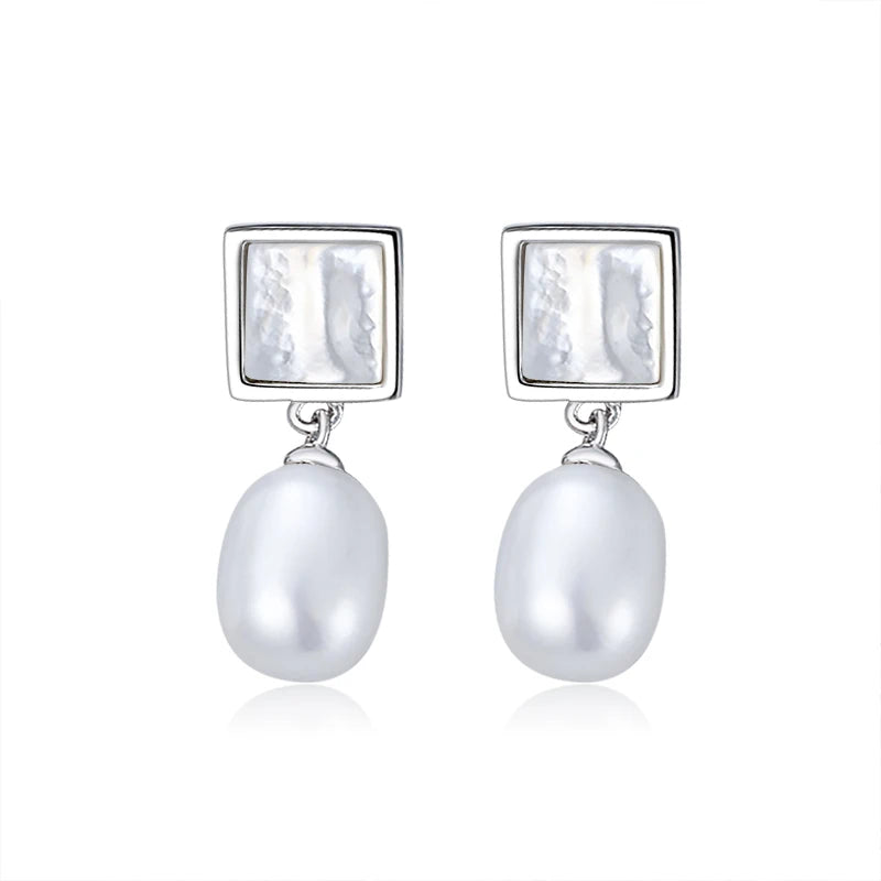 RINNTIN GPE04 Factory Wholesale Freshwater Pearl 925 Sterling Silver  Baroque Geometric Asymmetric Women's Earring Jewelry